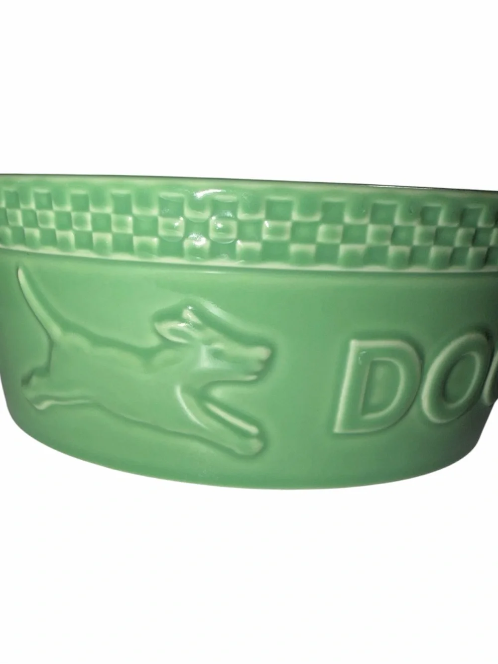Longaberger Green Ceramic Dog Bowl with Embossed DOG Lettering